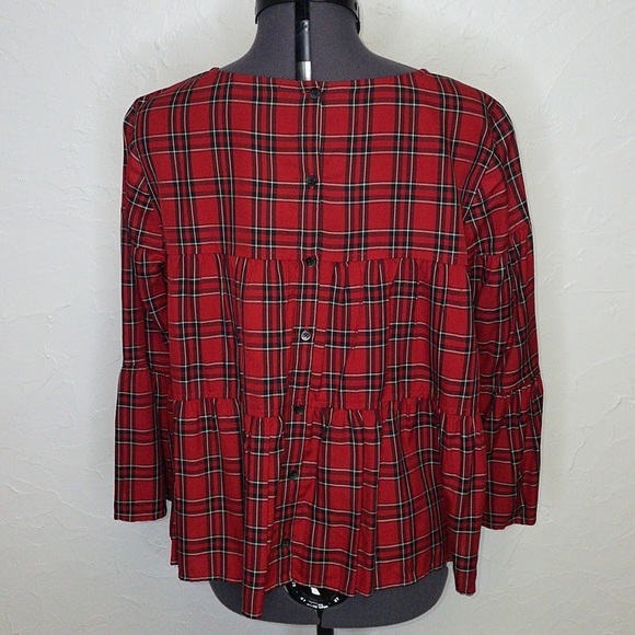 Madewell Red Plaid Tiered Button Back Top - Picture 6 of 11